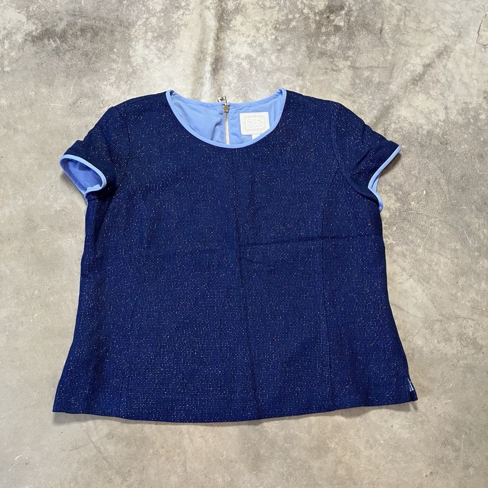 Sail To Sable STS Shirt Womens Size Large Blue Boucle Short Sleeve Top